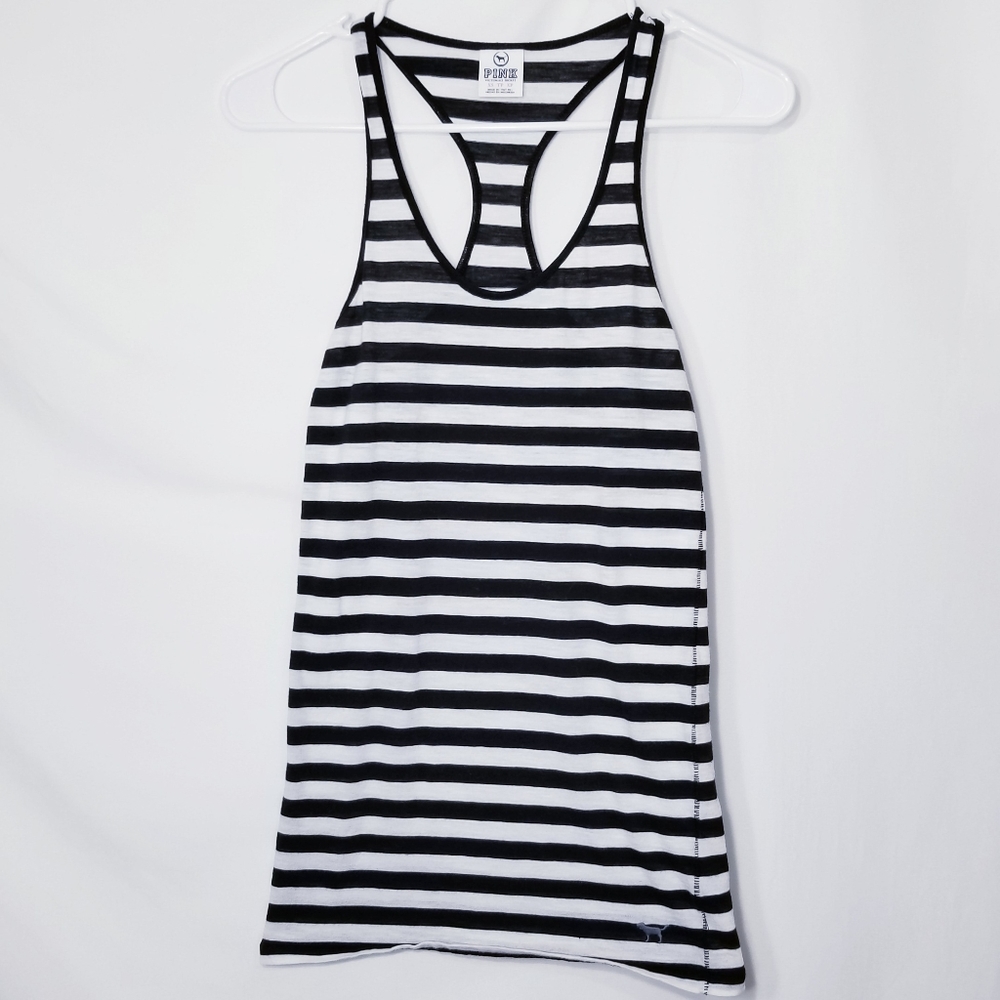 PINK Racerback Tank Top Black And White St…